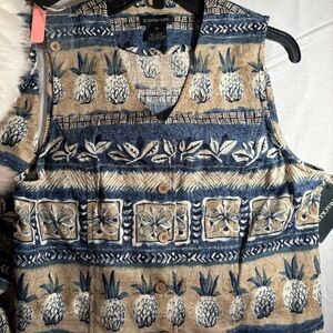 Bushwhacker Women's Blue and Tan Tropical Print Top and Matching Skirt.  NWT